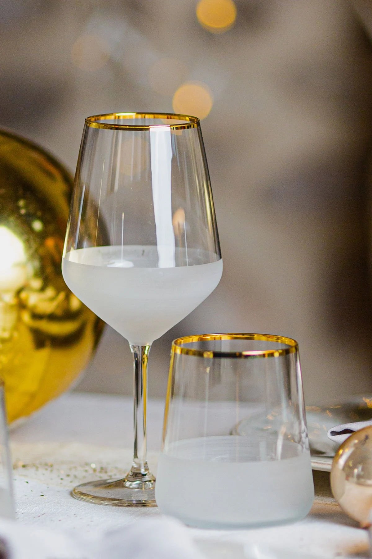 Rakle Nish Glass Set of 4 Tumbler Drinking Glasses 380ml, Clear/Frosted/Gold