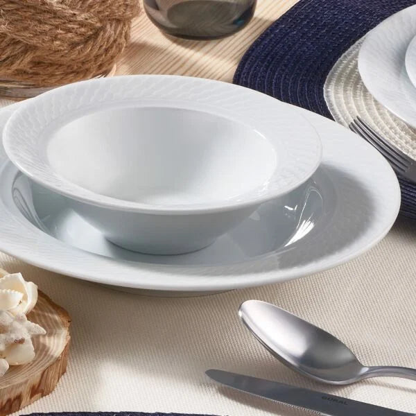 Güral Porcelain Okyanus 18 Piece Dinner Set for 6 People, White