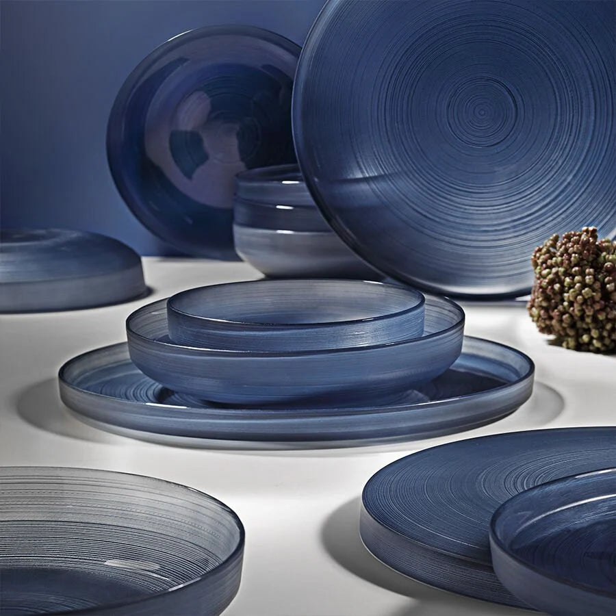 Fecra Circle 18 Piece Glass Dinner Set for 6 People, Anthracite Grey