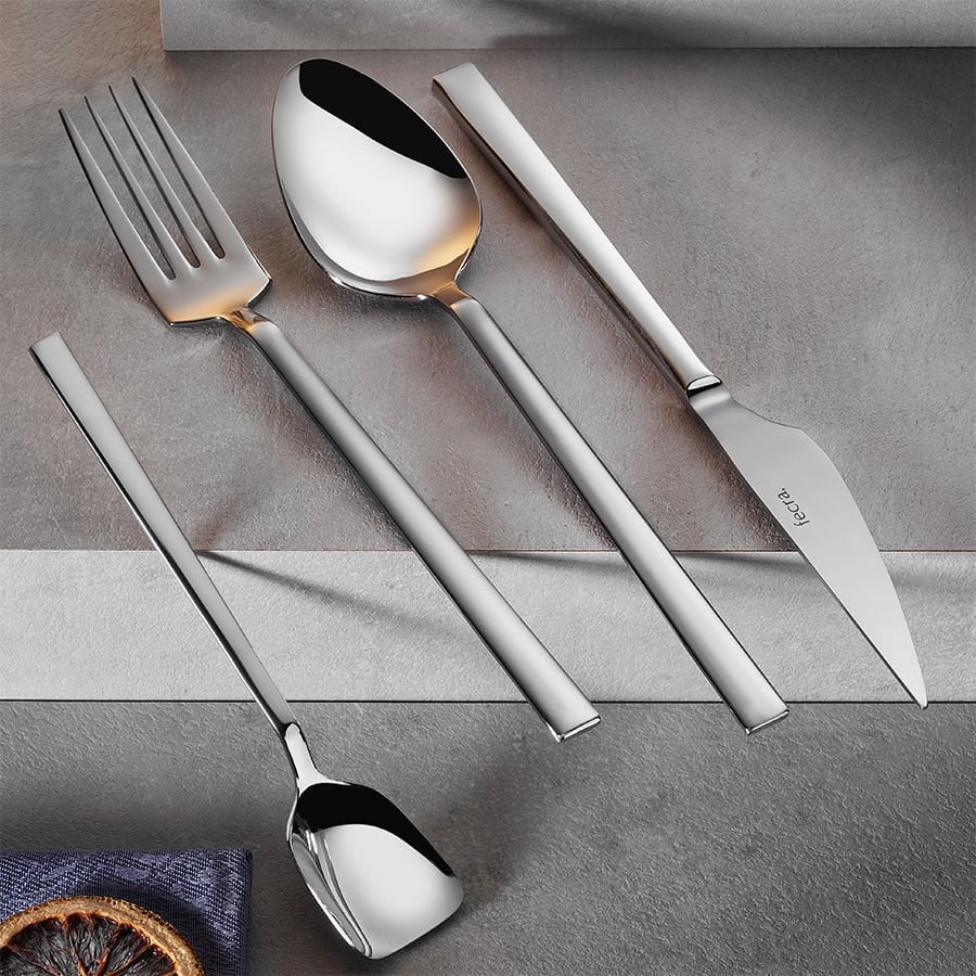 Fecra Doga 101 Piece Stainless Steel Cutlery Set for 12 People, Silver