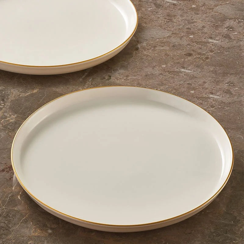 Güral Porcelain Bilbao 6 Piece Porcelain Dessert Plates Serveware Set 21cm, Cream/Gold