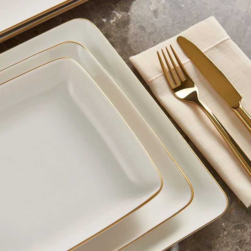 Güral Porcelain Kansas 54 Piece Porcelain Dinner Set for 12 People, White/Gold