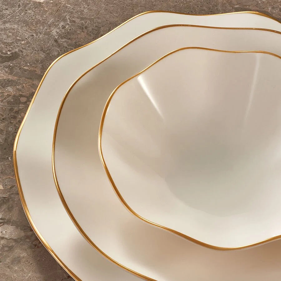 Güral Porcelain Nesrin 24 Piece Porcelain Dinner Set for 6 People, White/Gold