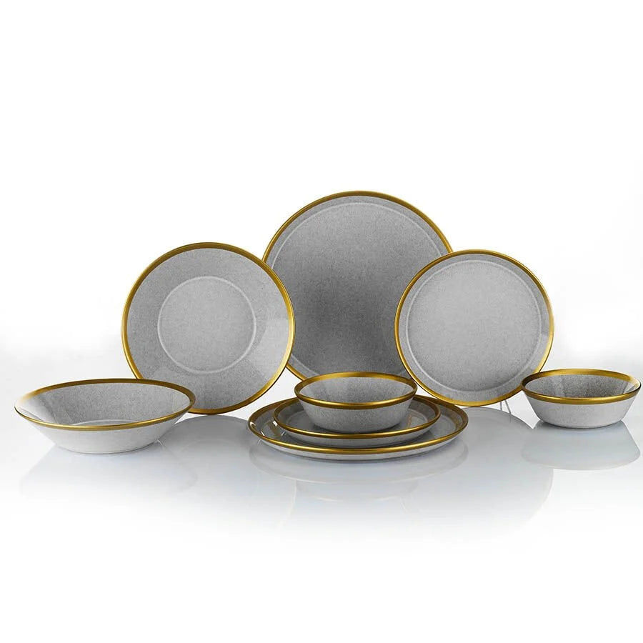 Kütahya Porcelain Forza 24 Piece Porcelain Dinner Set for 6 People, Grey/Gold