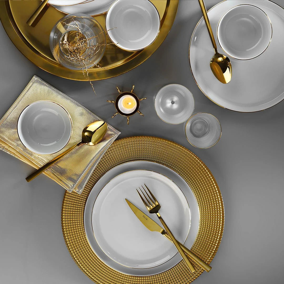 Porland Almina 18 Piece Porcelain Dinner Set for 6 People, White/Gold