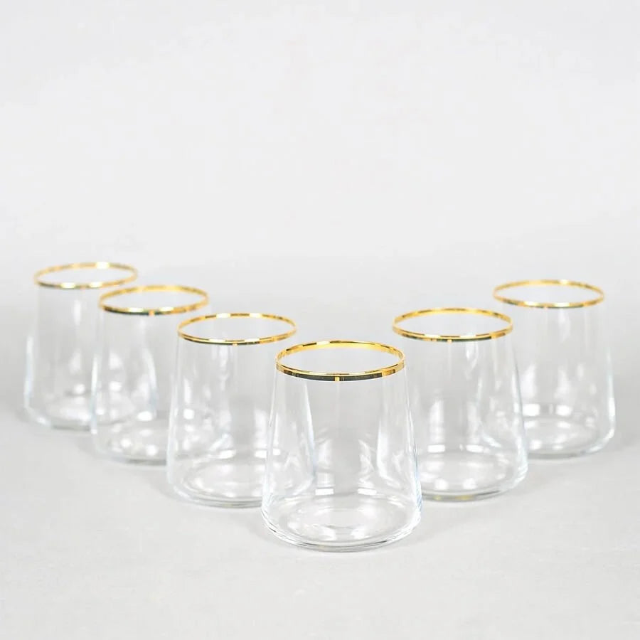 Rakle Avantgarde Glass Set of 6 Tumbler Drinking Glasses 420ml, Clear/Gold