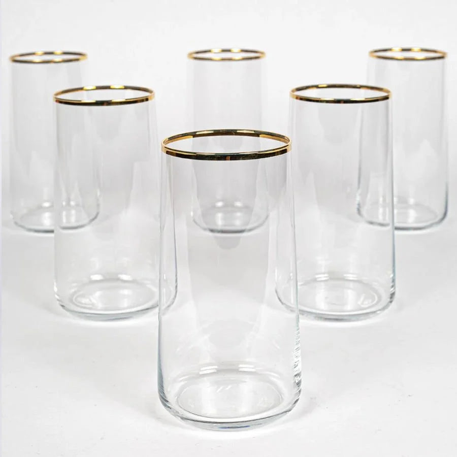 Rakle Avantgarde Glass Set of 6 Tumbler Drinking Glasses 540ml, Clear/Gold