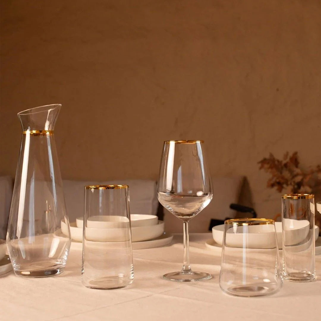 Rakle Avantgarde Glass Set of 6 Tumbler Drinking Glasses 540ml, Clear/Gold