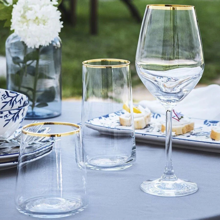 Rakle Avantgarde Glass Set of 6 Tumbler Drinking Glasses 540ml, Clear/Gold
