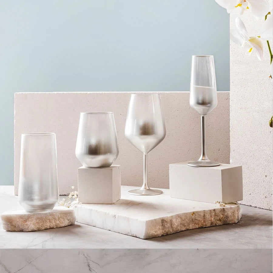 Rakle Glow Glass Set of 6 Wine Glasses 490ml, Silver