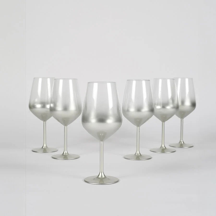 Rakle Glow Glass Set of 6 Wine Glasses 490ml, Silver