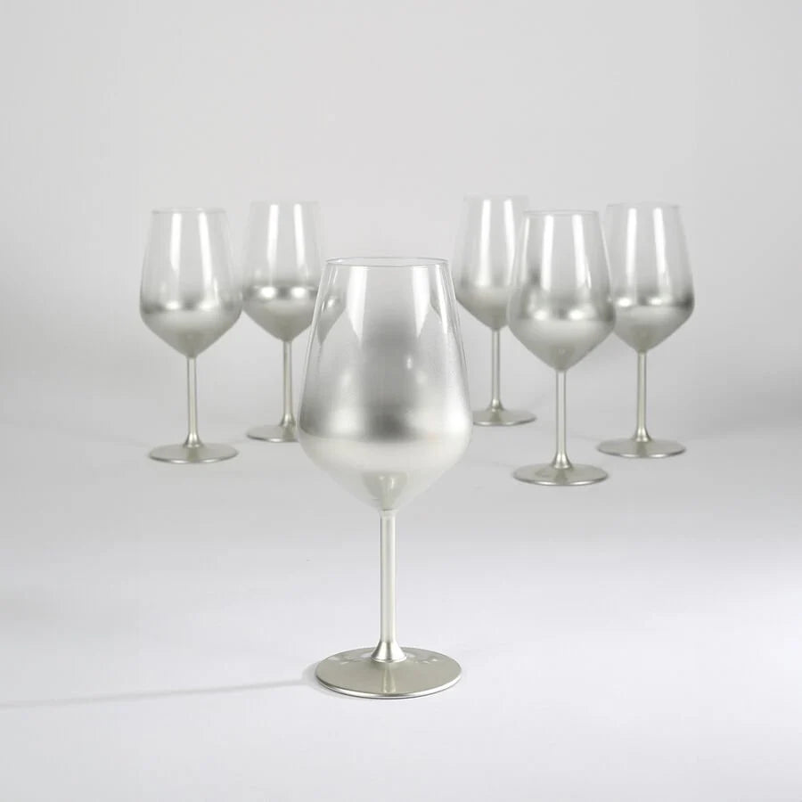 Rakle Glow Glass Set of 6 Wine Glasses 490ml, Silver