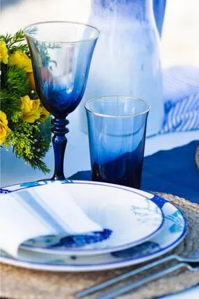 Rakle Gold Iconic Glass Set of 4 Wine Drinking Glasses 270ml, Blue