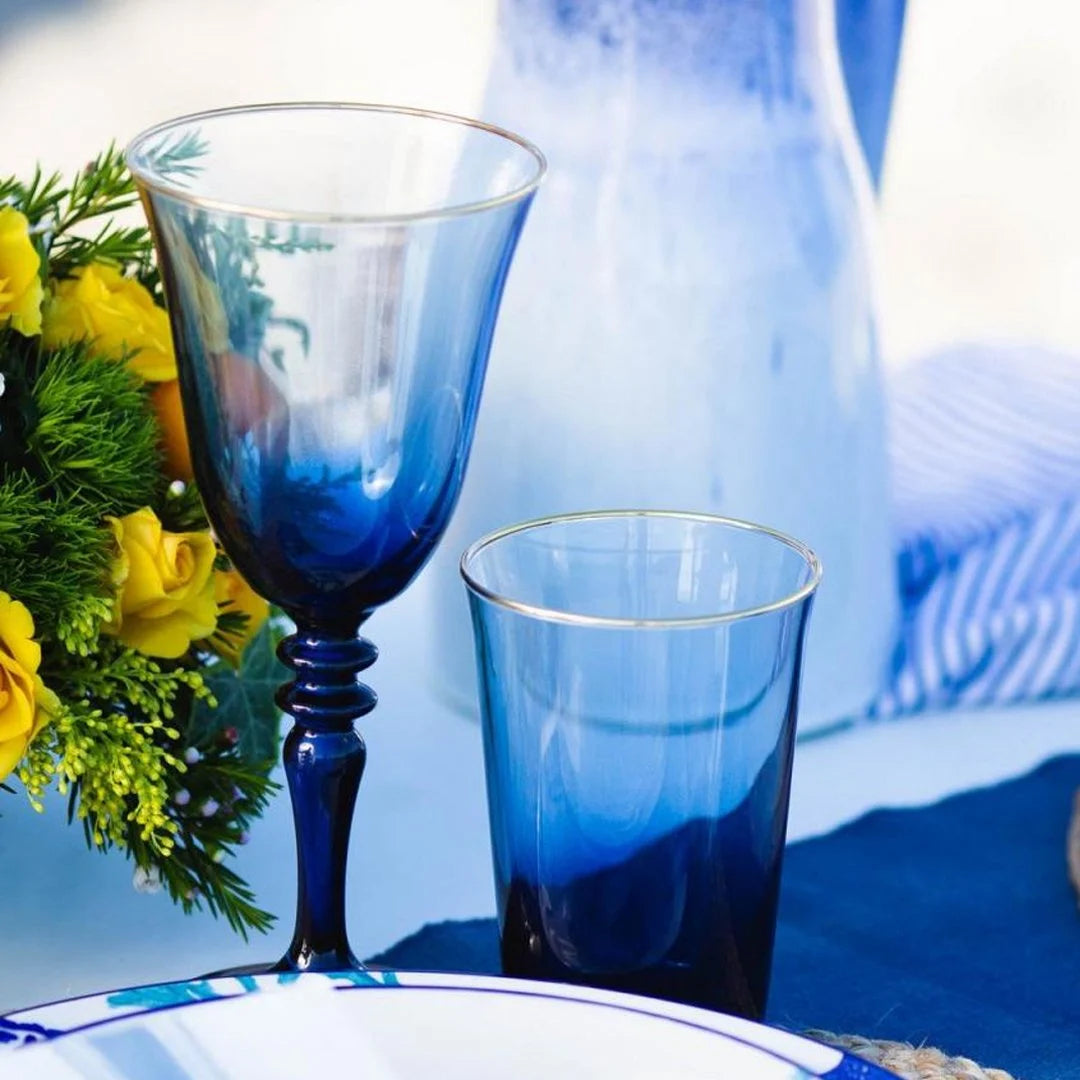 Rakle Gold Iconic Glass Set of 4 Wine Drinking Glasses 270ml, Blue