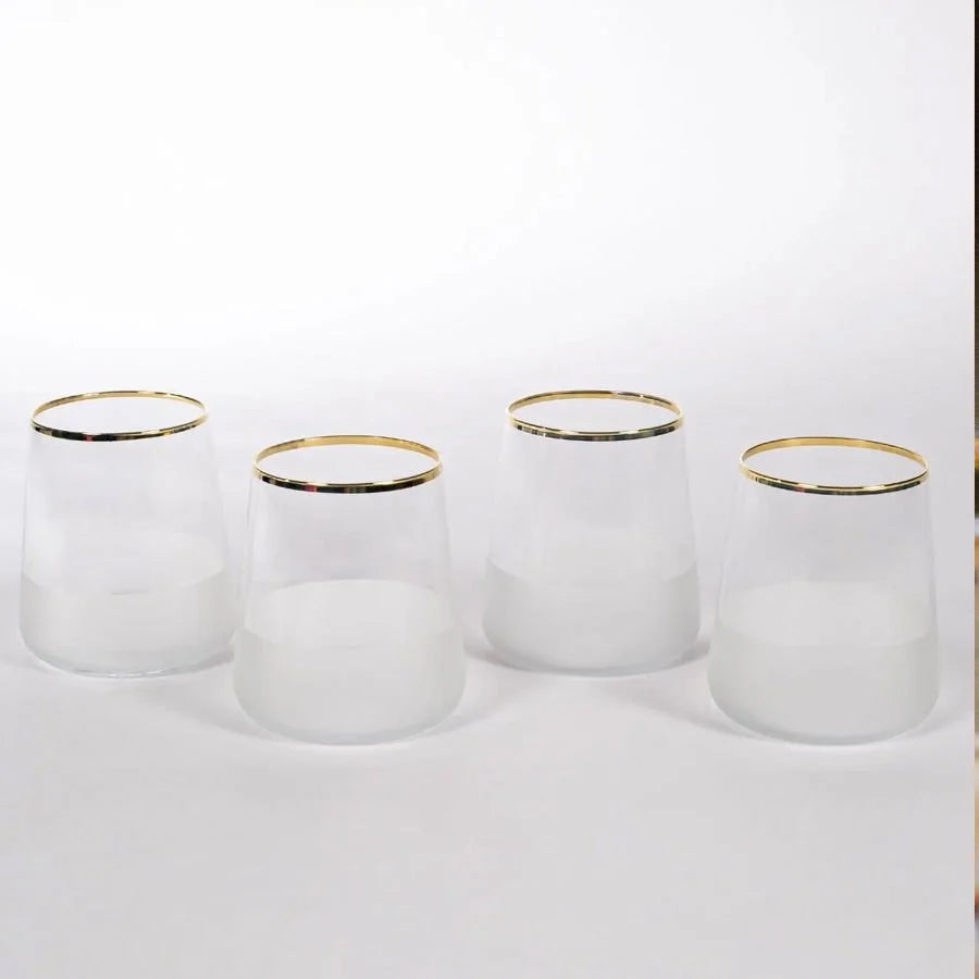 Rakle Nish Glass Set of 4 Tumbler Drinking Glasses 380ml, Clear/Frosted/Gold