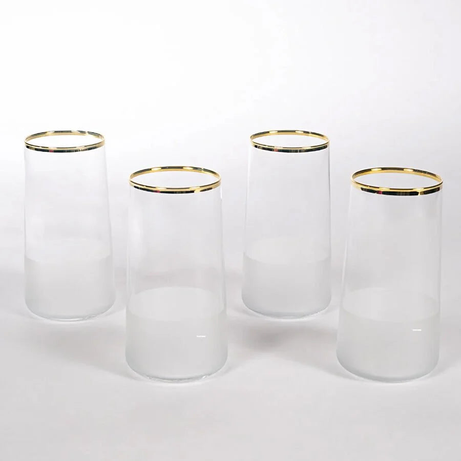 Rakle Nish Glass Set of 4 Tumbler Glasses 520ml, Clear/Frosted