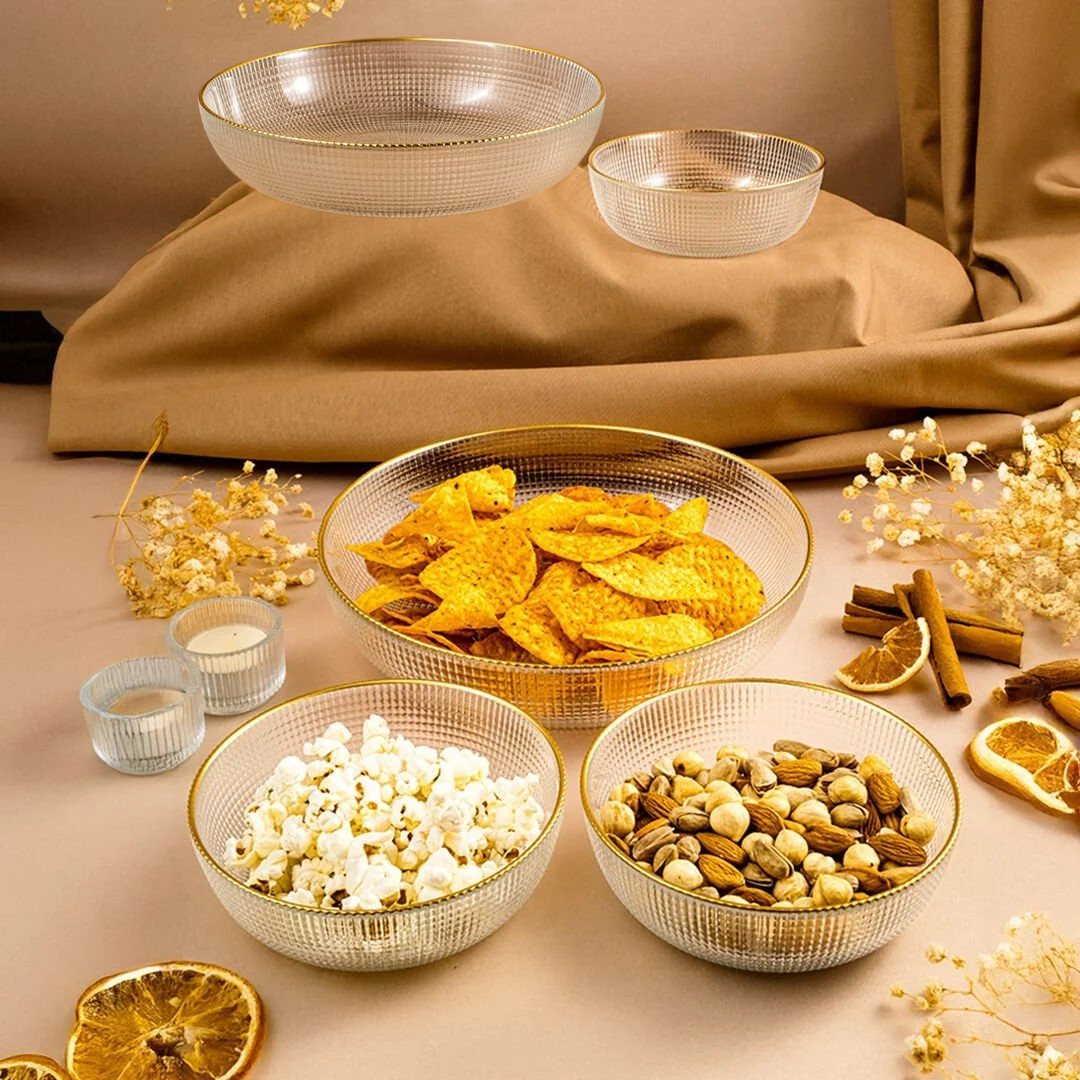 Fecra Loren Serving Bowl Set of 5, Clear/Gold