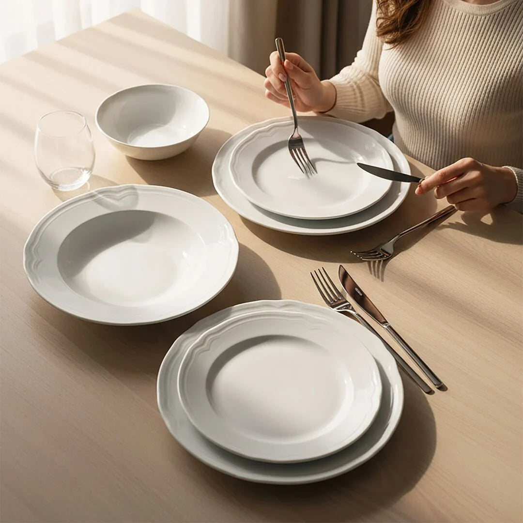 Gural Porselen Venedik 24 Piece Porcelain Dinner Set for 6 People, White