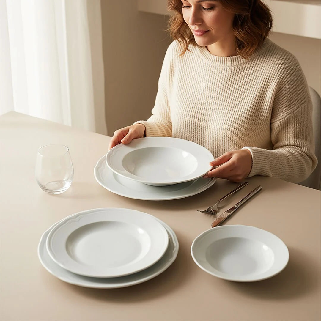 Gural Porselen Venedik 24 Piece Porcelain Dinner Set for 6 People, White