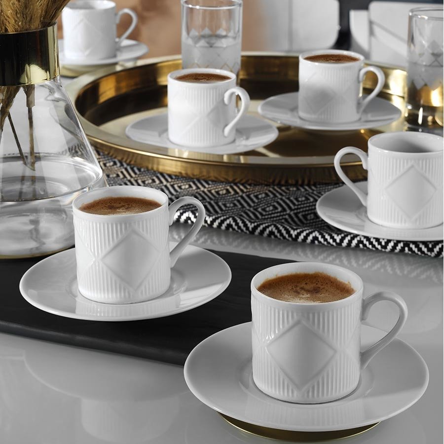 Kütahya Porcelain Eren 12 Piece Espresso Coffee Cup Set for 6 People 60ml, White