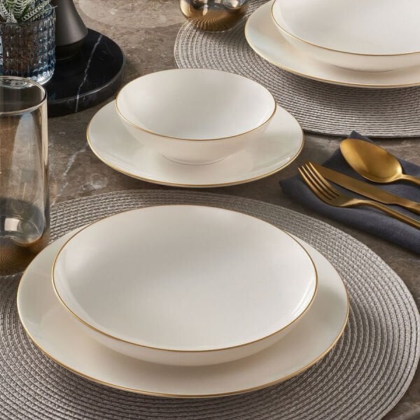 Fecra Aren 16 Piece Porcelain Dinner Set for 4 People, Gold