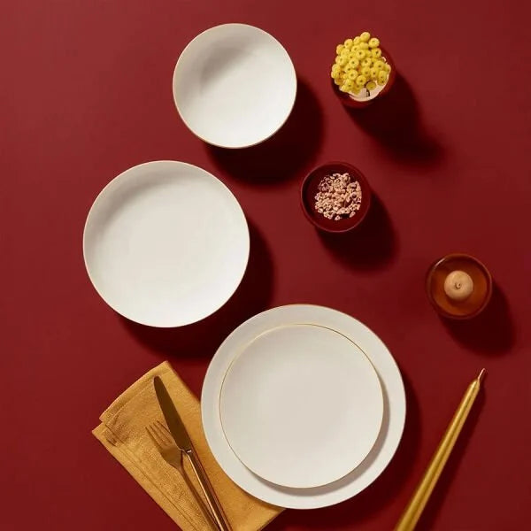 Fecra Aren 16 Piece Porcelain Dinner Set for 4 People, Gold