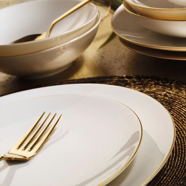 Fecra Aren 16 Piece Porcelain Dinner Set for 4 People, Gold