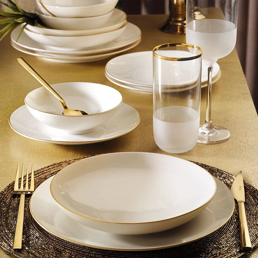 Fecra Aren 16 Piece Porcelain Dinner Set for 4 People, Gold