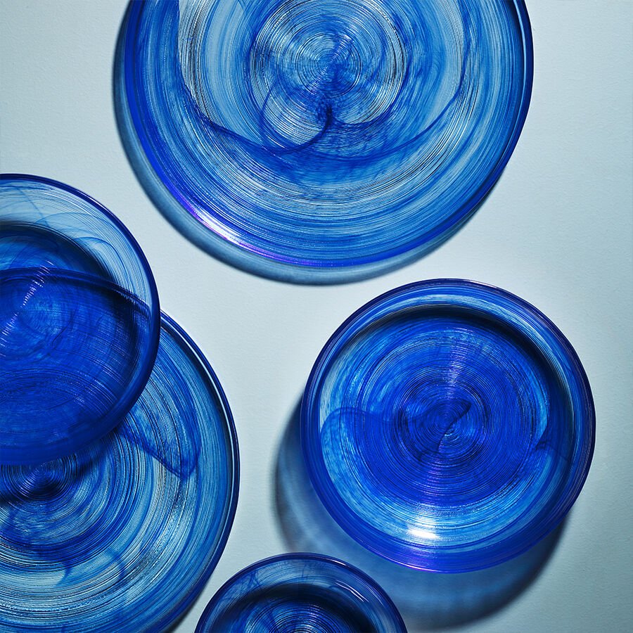 Fecra Loya 18 Piece Glass Dinner Set for 6 People, Blue