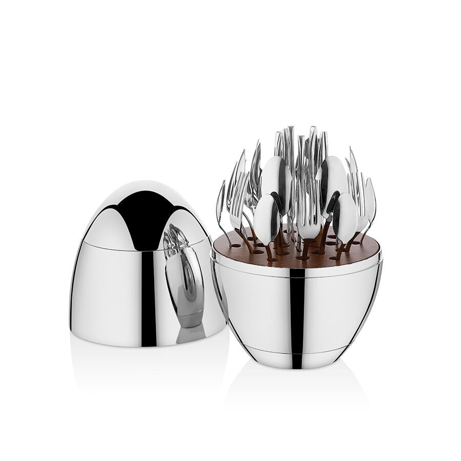 Fecra 24 Piece Stainless Steel Cutlery Set with Egg Stand for 6 People, Silver