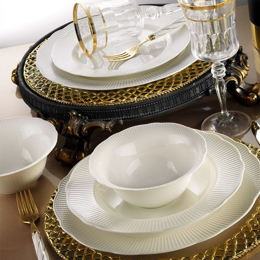 Kütahya Porcelain Bone İlay 24 Piece Dinner Set for 6 People, Cream