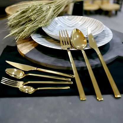 Fecra Doga 89 Piece Stainless Steel Cutlery Set for 12 People, Gold