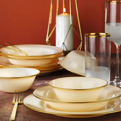 Fecra Glare 18 Piece Glass Dinner Set for 6 People, Cream/Salmon Gold