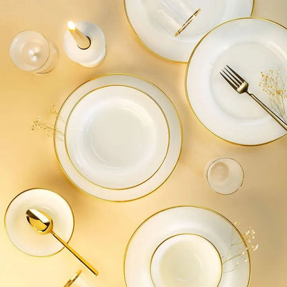 Fecra Glare 18 Piece Glass Dinner Set for 6 People, White/Gold