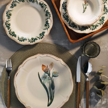 Fecra Laura 18 Piece Porcelain Dinner Set for 6 People, Cream/Multicoloured