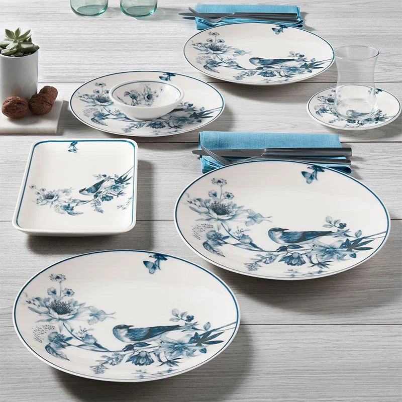 Gural Porcelain Atina 23 Piece Breakfast Set for 6 People, White/Blue