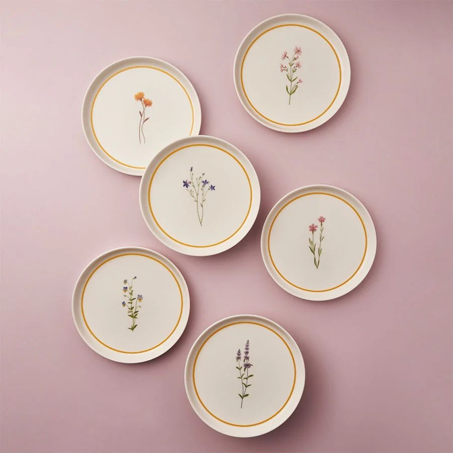 Güral Porcelain Bilbao Iris 6 Piece Porcelain Dessert Plates Serveware Set 21cm, Cream/Multicoloured