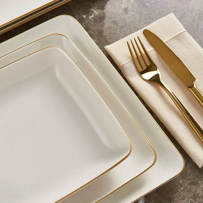 Güral Porcelain Kansas 54 Piece Porcelain Dinner Set for 12 People, White/Gold