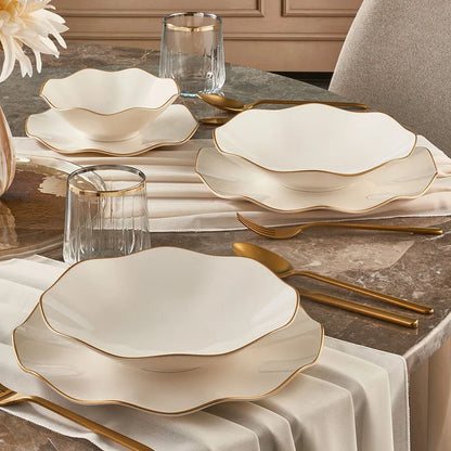 Güral Porcelain Nesrin 24 Piece Porcelain Dinner Set for 6 People, White/Gold