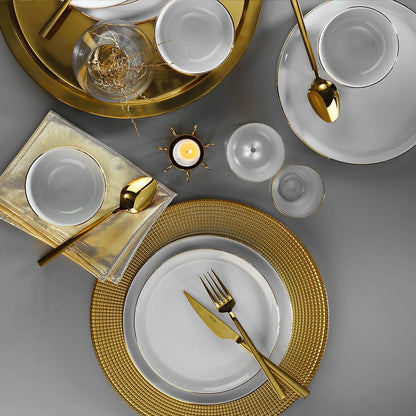 Porland Almina 18 Piece Porcelain Dinner Set for 6 People, White/Gold