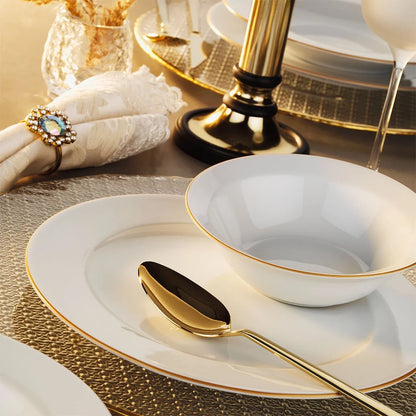 Porland Mina 18 Piece Porcelain Dinner Set for 6 People, White/Gold