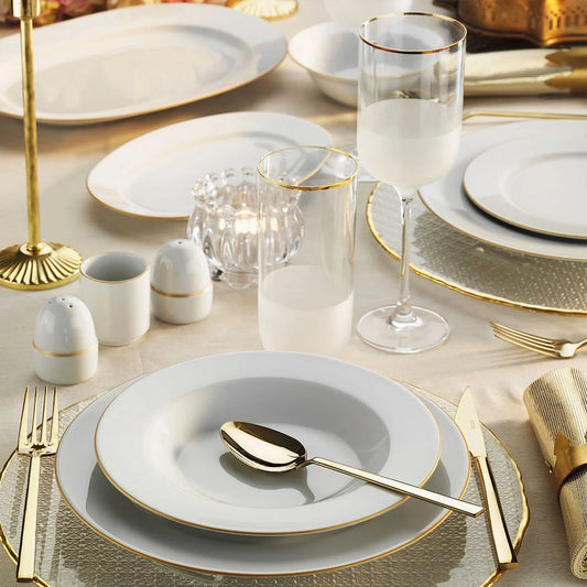 Porland Mina 56 Piece Porcelain Dinner Set for 12 People, Gold