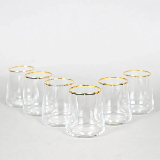 Rakle Avantgarde Glass Set of 6 Tumbler Drinking Glasses 420ml, Clear/Gold