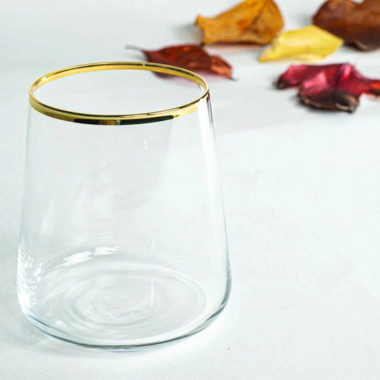 Rakle Avantgarde Glass Set of 6 Tumbler Drinking Glasses 420ml, Clear/Gold