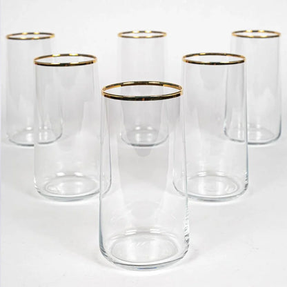 Rakle Avantgarde Glass Set of 6 Tumbler Drinking Glasses 540ml, Clear/Gold