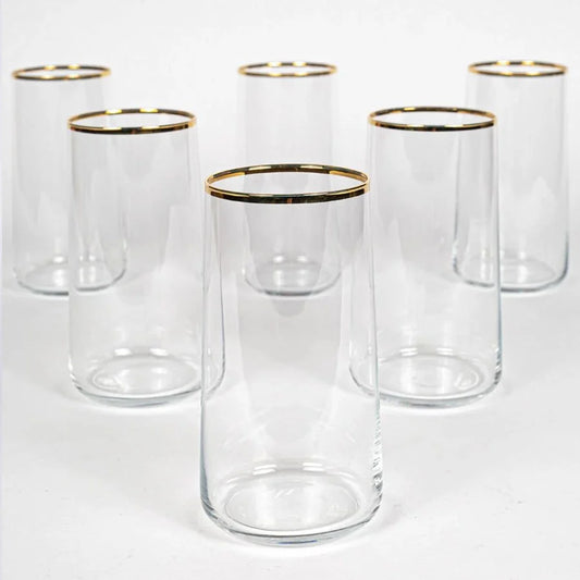Rakle Avantgarde Glass Set of 6 Tumbler Drinking Glasses 540ml, Clear/Gold