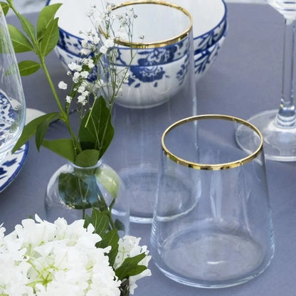 Rakle Avantgarde Glass Set of 6 Tumbler Drinking Glasses 540ml, Clear/Gold