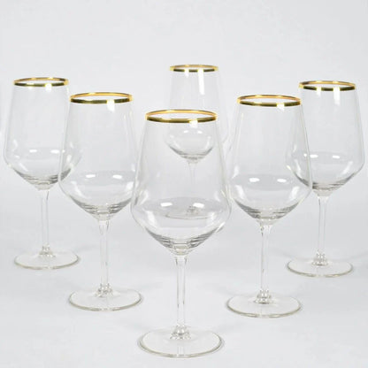 Rakle Avantgarde Glass Set of 6 Wine Glasses 530ml, Clear/Gold