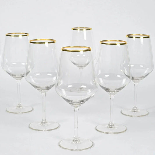 Rakle Avantgarde Glass Set of 6 Wine Glasses 530ml, Clear/Gold