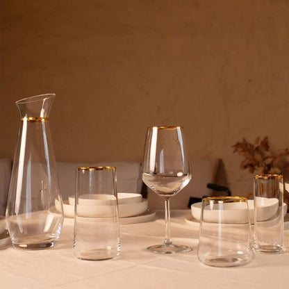 Rakle Avantgarde Glass Set of 6 Tumbler Drinking Glasses 540ml, Clear/Gold